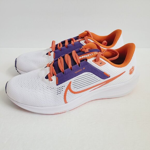 NEW Nike Air Zoom Pegasus 40 Clemson Tigers Shoes DZ5966-100 Size 10 White Oran - Picture 1 of 7